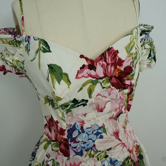 Vintage 90s Floral Dress Off Shoulder - Picture 4 of 7